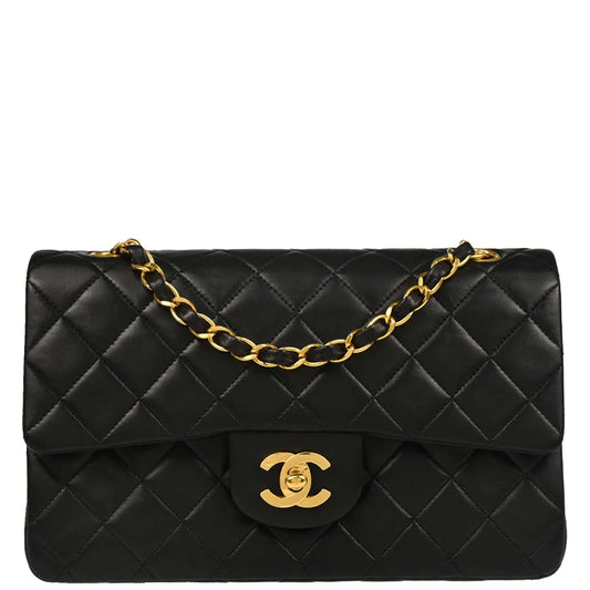 Chanel 1994-1996 Black Lambskin Small Classic Double Flap Shoulder Bag