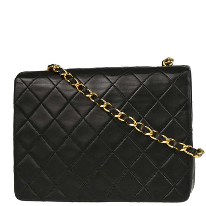 Chanel 1989-1991 Black Lambskin Classic Square Flap Shoulder Bag