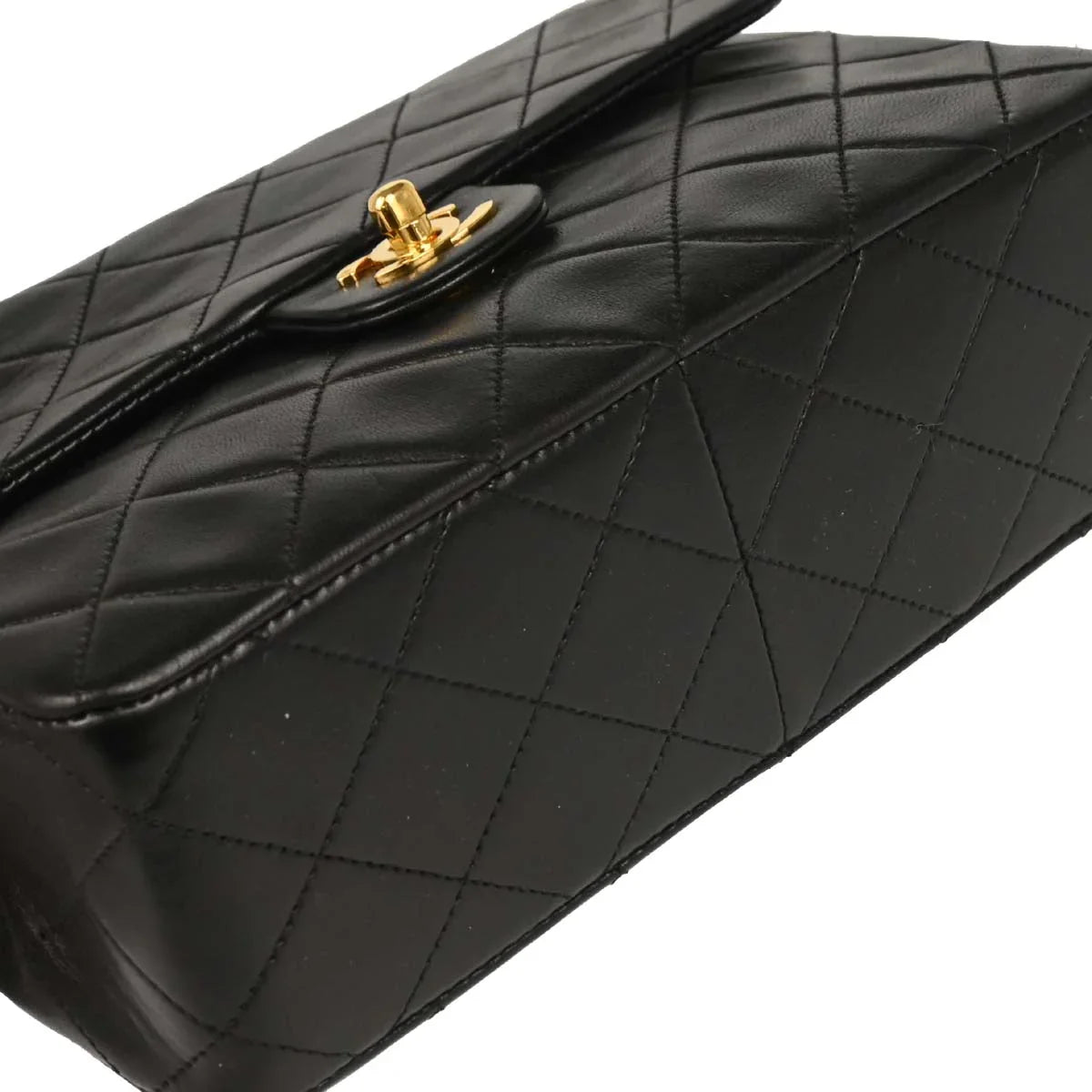 Chanel 1989-1991 Black Lambskin Classic Square Flap Shoulder Bag
