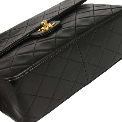 Chanel 1989-1991 Black Lambskin Classic Square Flap Shoulder Bag