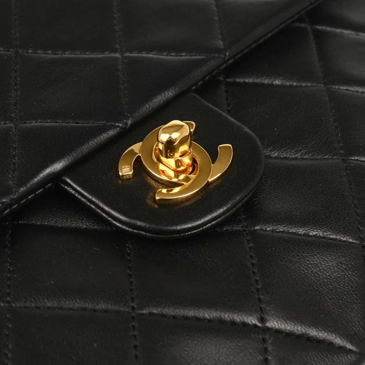 Chanel 1989-1991 Black Lambskin Classic Square Flap Shoulder Bag