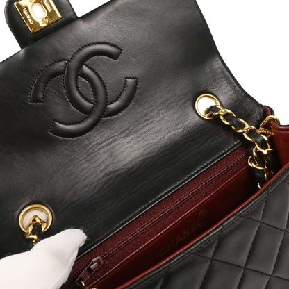 Chanel 1989-1991 Black Lambskin Classic Square Flap Shoulder Bag