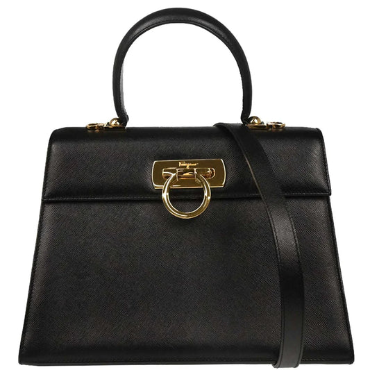 Salvatore Ferragamo Black Leather Gancini 2way Shoulder Handbag