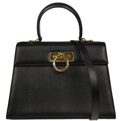 Salvatore Ferragamo Black Leather Gancini 2way Shoulder Handbag