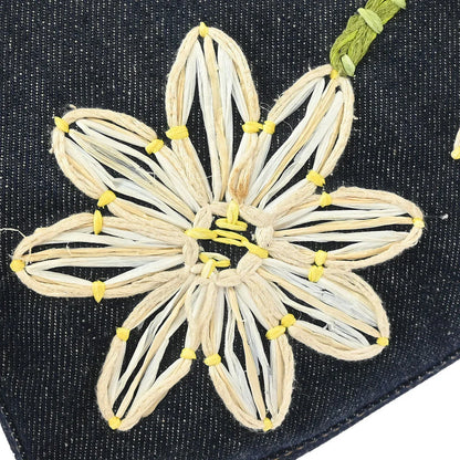 Fendi 2000 Denim Embroidered Baguette Handbag