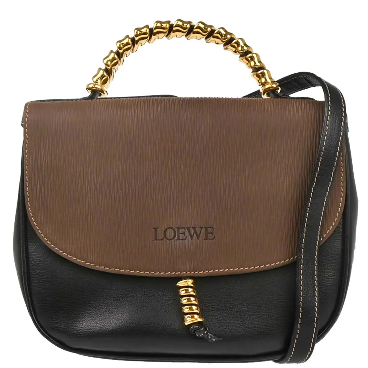 Loewe Black Brown Leather Velazquez 2way Shoulder Handbag