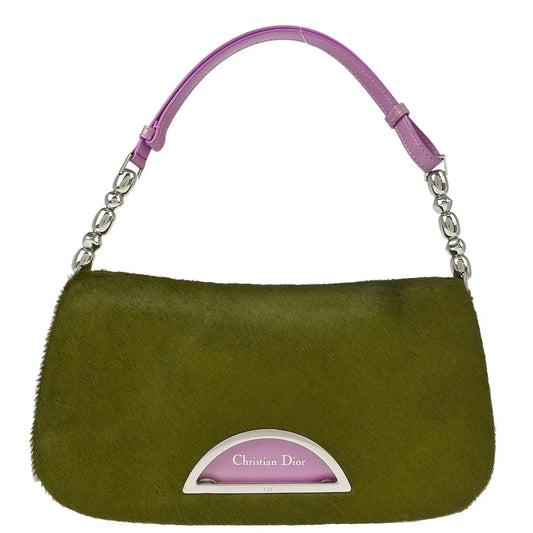 Christian Dior * Moss Green Pony Hair Python Malice Pearl Handbag