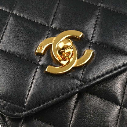 Chanel 1989-1991 Black Lambskin 2way Shoulder Handbag