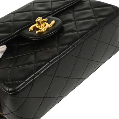 Chanel 1989-1991 Black Lambskin Mini Classic Square Flap Shoulder Bag