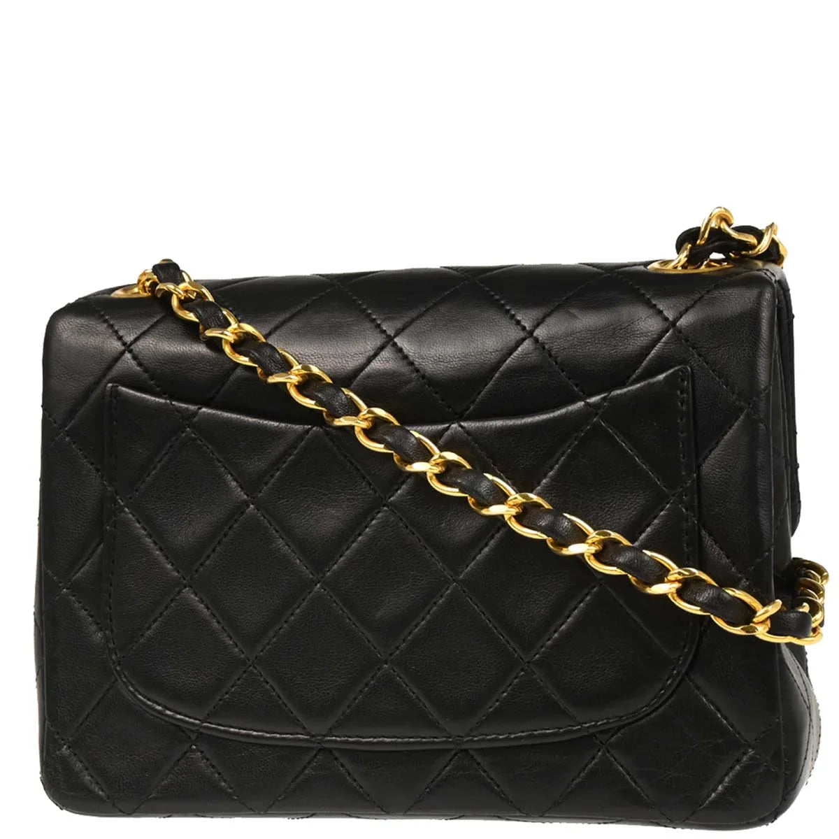 Chanel 1989-1991 Black Lambskin Mini Classic Square Flap Shoulder Bag