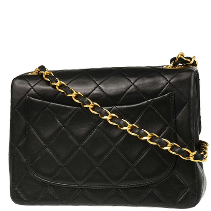 Chanel 1989-1991 Black Lambskin Mini Classic Square Flap Shoulder Bag