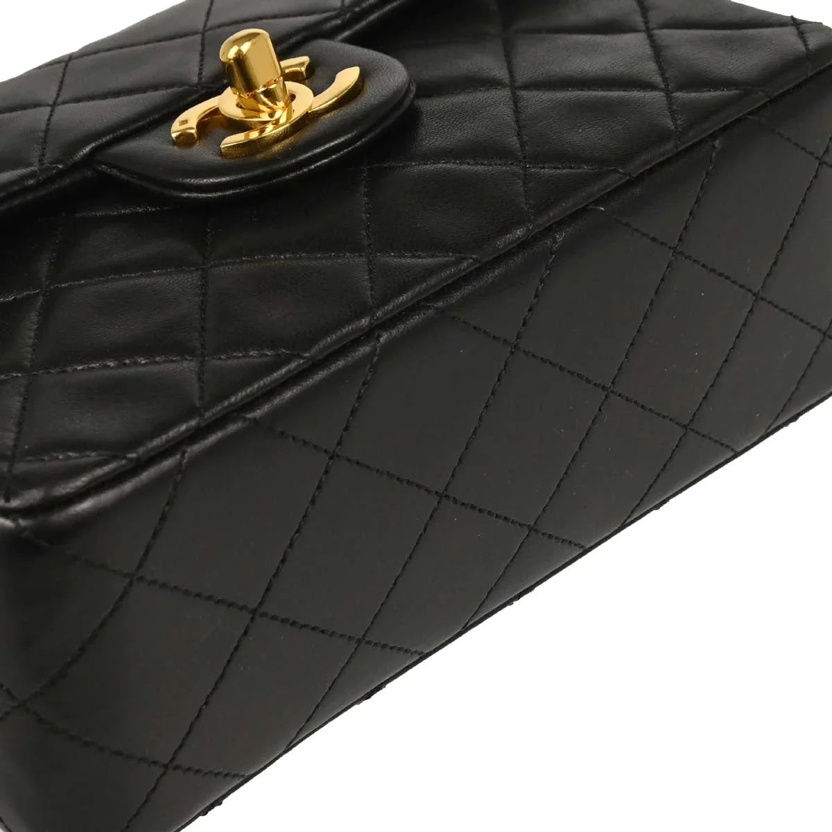Chanel 1989-1991 Black Lambskin Mini Classic Square Flap Shoulder Bag