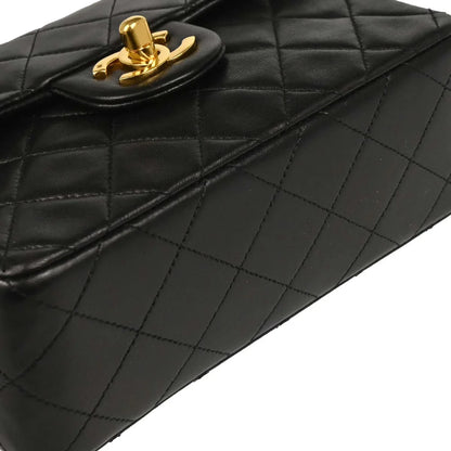 Chanel 1989-1991 Black Lambskin Mini Classic Square Flap Shoulder Bag