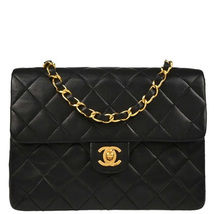 Chanel 1989-1991 Black Lambskin Classic Square Flap Shoulder Bag