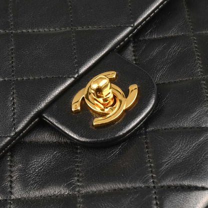 Chanel 1989-1991 Black Lambskin Classic Square Flap Shoulder Bag