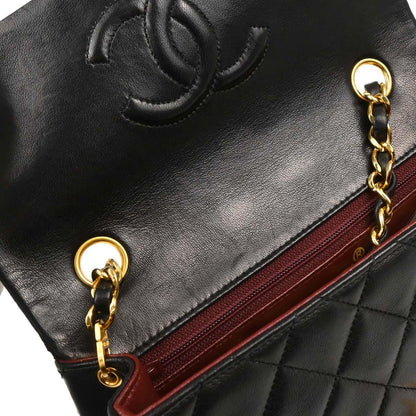 Chanel 1989-1991 Black Lambskin Classic Square Flap Shoulder Bag