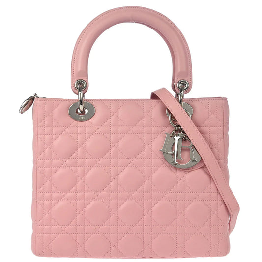 Christian Dior 2004 Pink Lambskin Medium Lady Dior Cannage Handbag