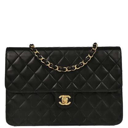Chanel 2008-2009 Black Lambskin Turnlock Medium Half Flap Shoulder Bag
