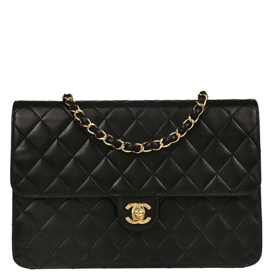 Chanel 2008-2009 Black Lambskin Turnlock Medium Half Flap Shoulder Bag