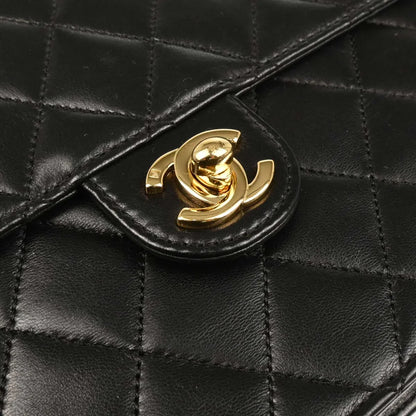 Chanel 2008-2009 Black Lambskin Turnlock Medium Half Flap Shoulder Bag