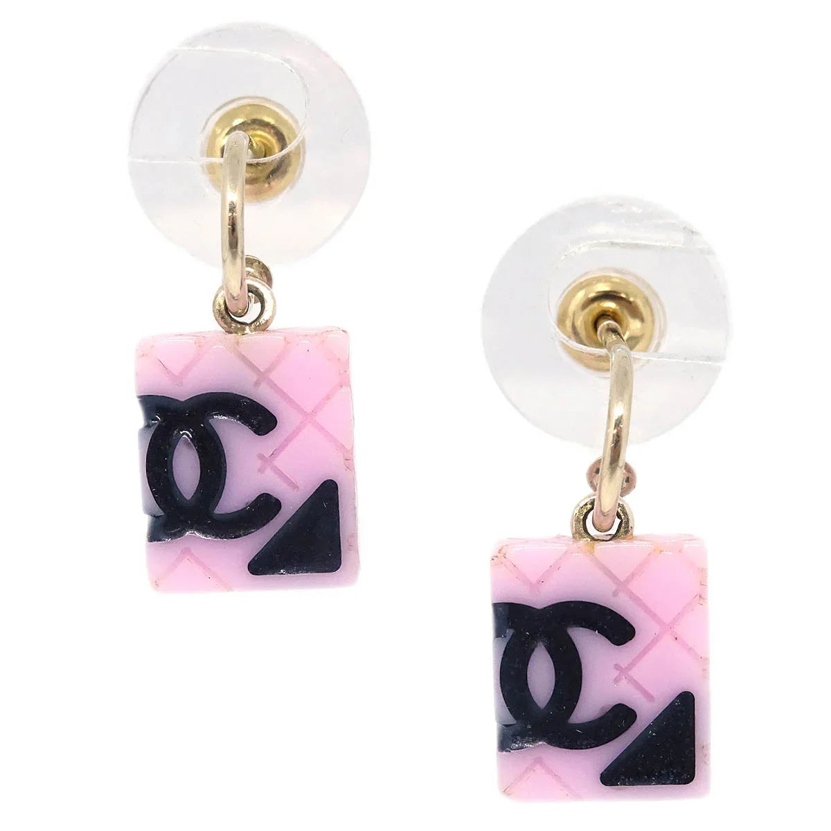 Chanel Cambon Ligne Dangle Piercing Earrings Pink 05C