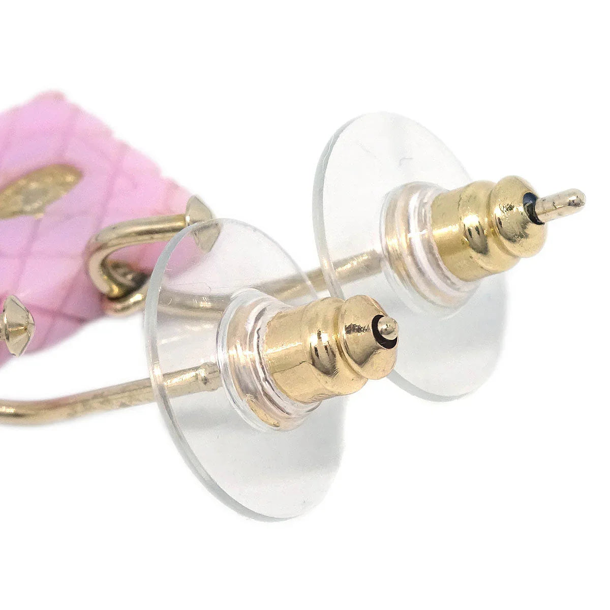 Chanel Cambon Ligne Dangle Piercing Earrings Pink 05C