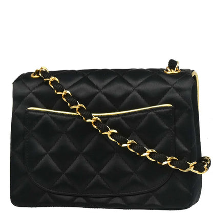 Chanel 1989-1991 Black Satin Mini Classic Square Flap Shoulder Bag