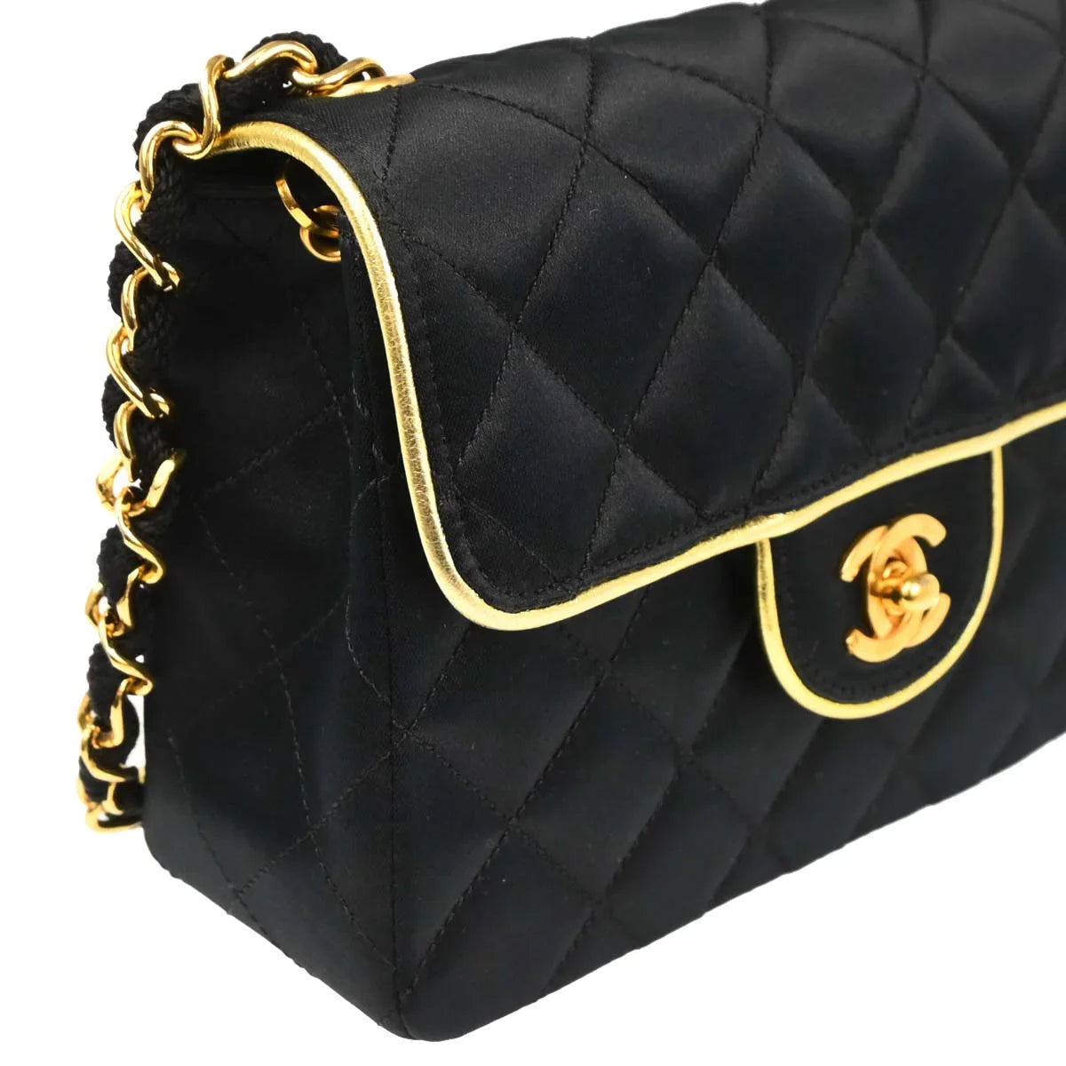 Chanel 1989-1991 Black Satin Mini Classic Square Flap Shoulder Bag