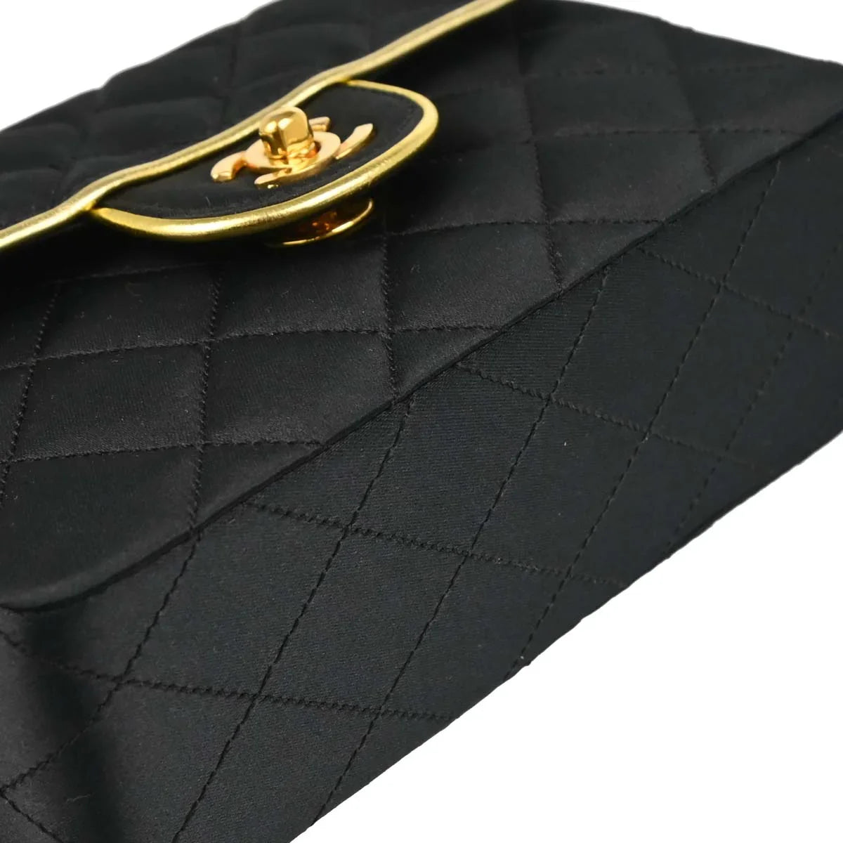 Chanel 1989-1991 Black Satin Mini Classic Square Flap Shoulder Bag
