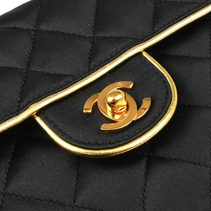 Chanel 1989-1991 Black Satin Mini Classic Square Flap Shoulder Bag