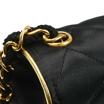 Chanel 1989-1991 Black Satin Mini Classic Square Flap Shoulder Bag