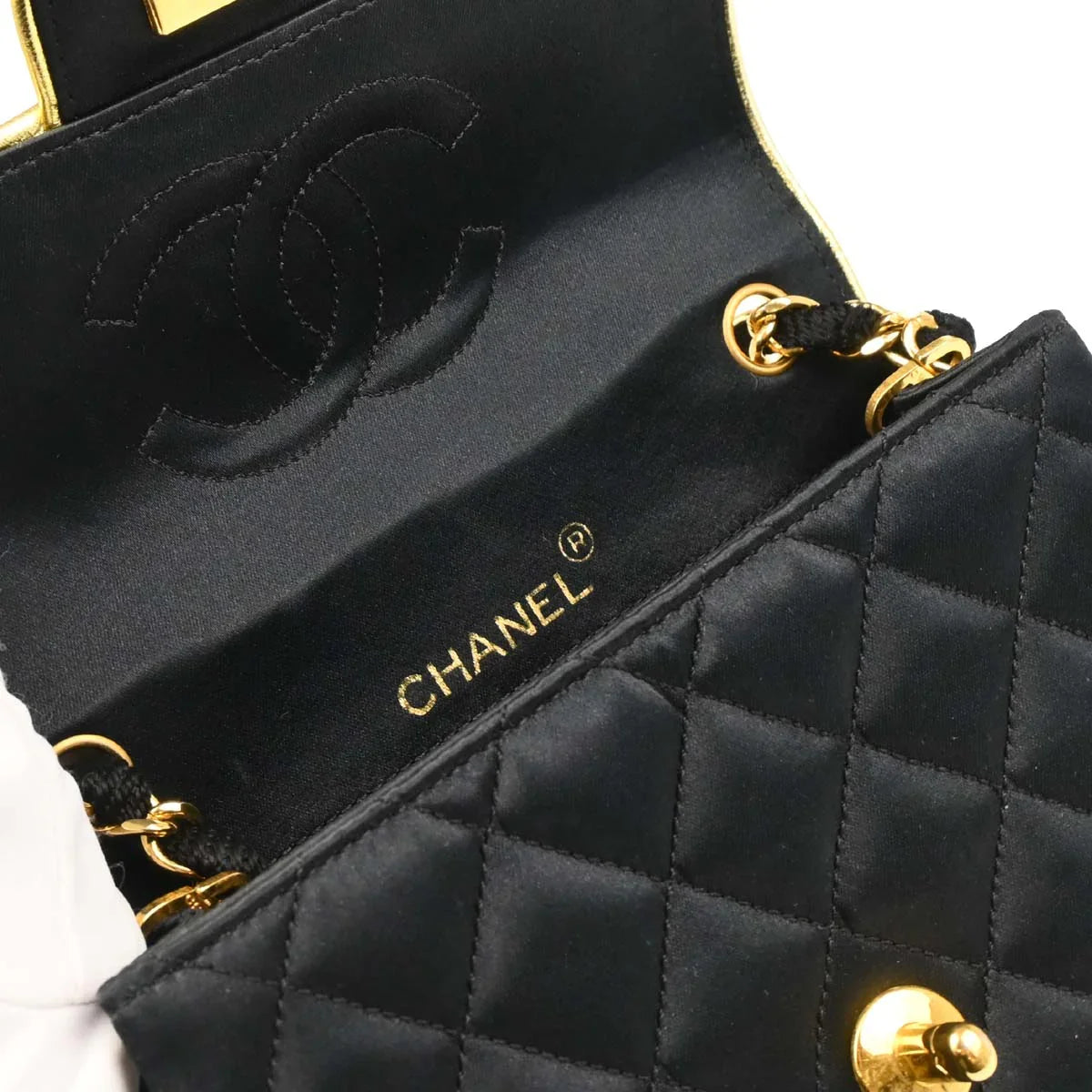 Chanel 1989-1991 Black Satin Mini Classic Square Flap Shoulder Bag