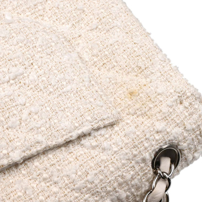 Chanel 2003-2004 White Tweed Medium Classic Double Flap Shoulder Bag