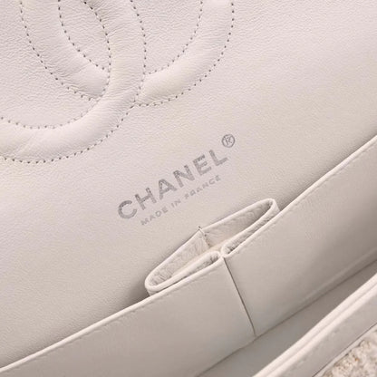 Chanel 2003-2004 White Tweed Medium Classic Double Flap Shoulder Bag