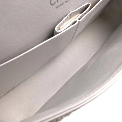 Chanel 2003-2004 White Tweed Medium Classic Double Flap Shoulder Bag