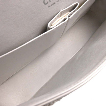 Chanel 2003-2004 White Tweed Medium Classic Double Flap Shoulder Bag
