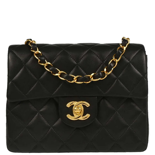 Chanel 1997-1999 Black Lambskin Mini Classic Square Flap Shoulder Bag