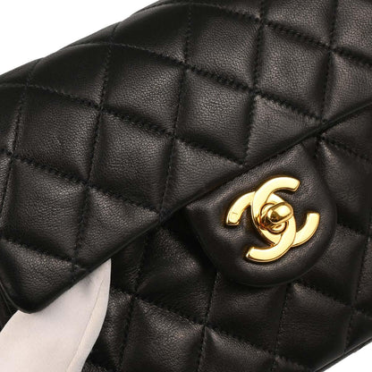 Chanel 1997-1999 Black Lambskin Mini Classic Square Flap Shoulder Bag