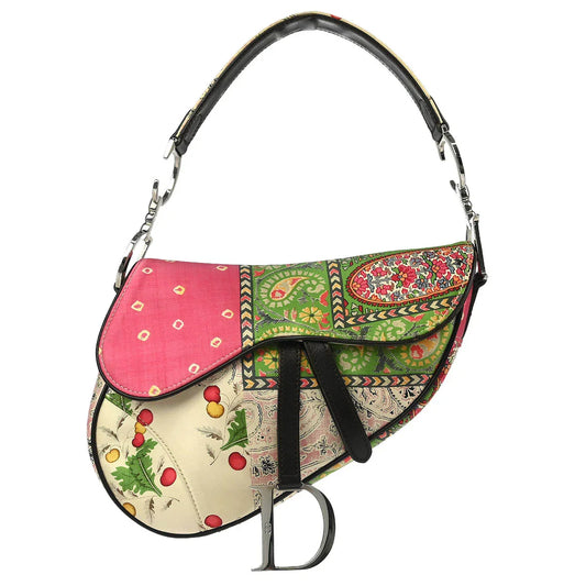 Christian Dior Multicolor Satin Saddle Handbag