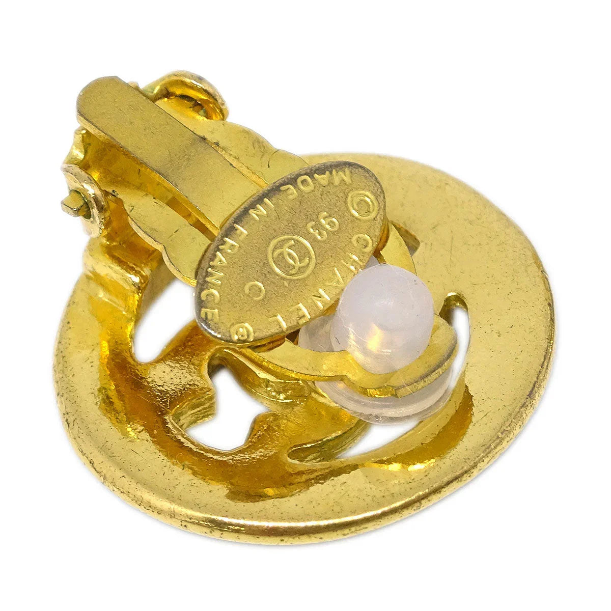 Chanel Gold Black Button Earrings Clip-On 93C
