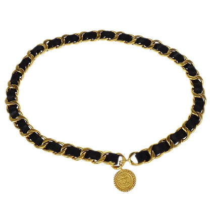 Chanel Chain Belt Medallion Gold Black Small Good