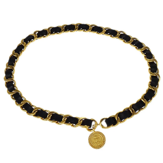 Chanel Chain Belt Medallion Gold Black Small Good