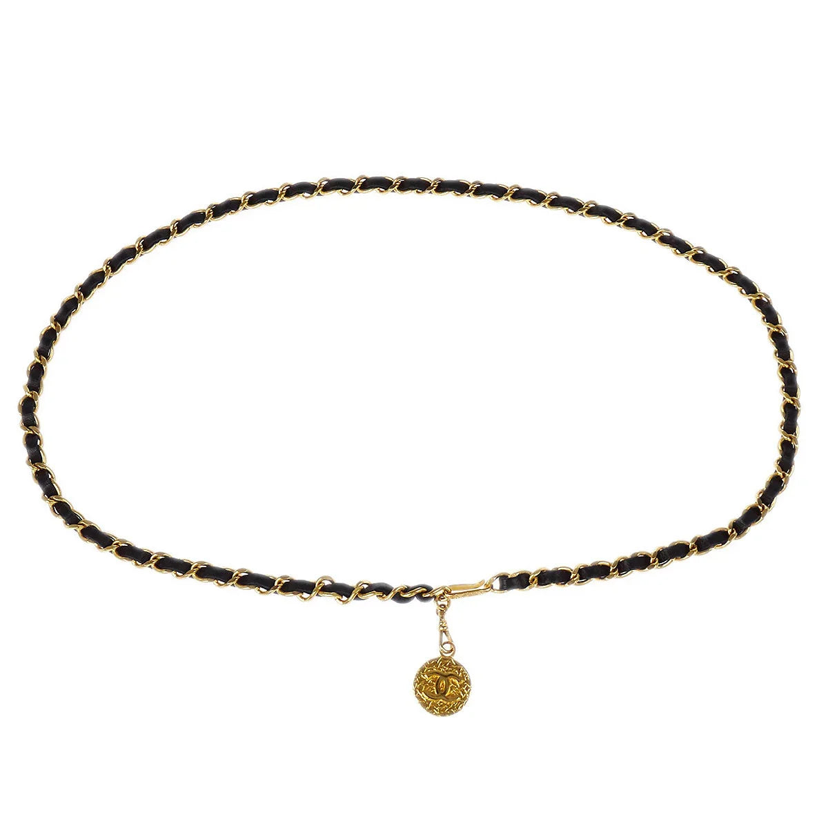 Chanel Chain Belt Medallion Gold Black Small Good