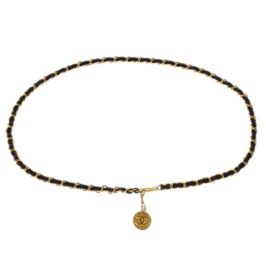 Chanel Chain Belt Medallion Gold Black Small Good