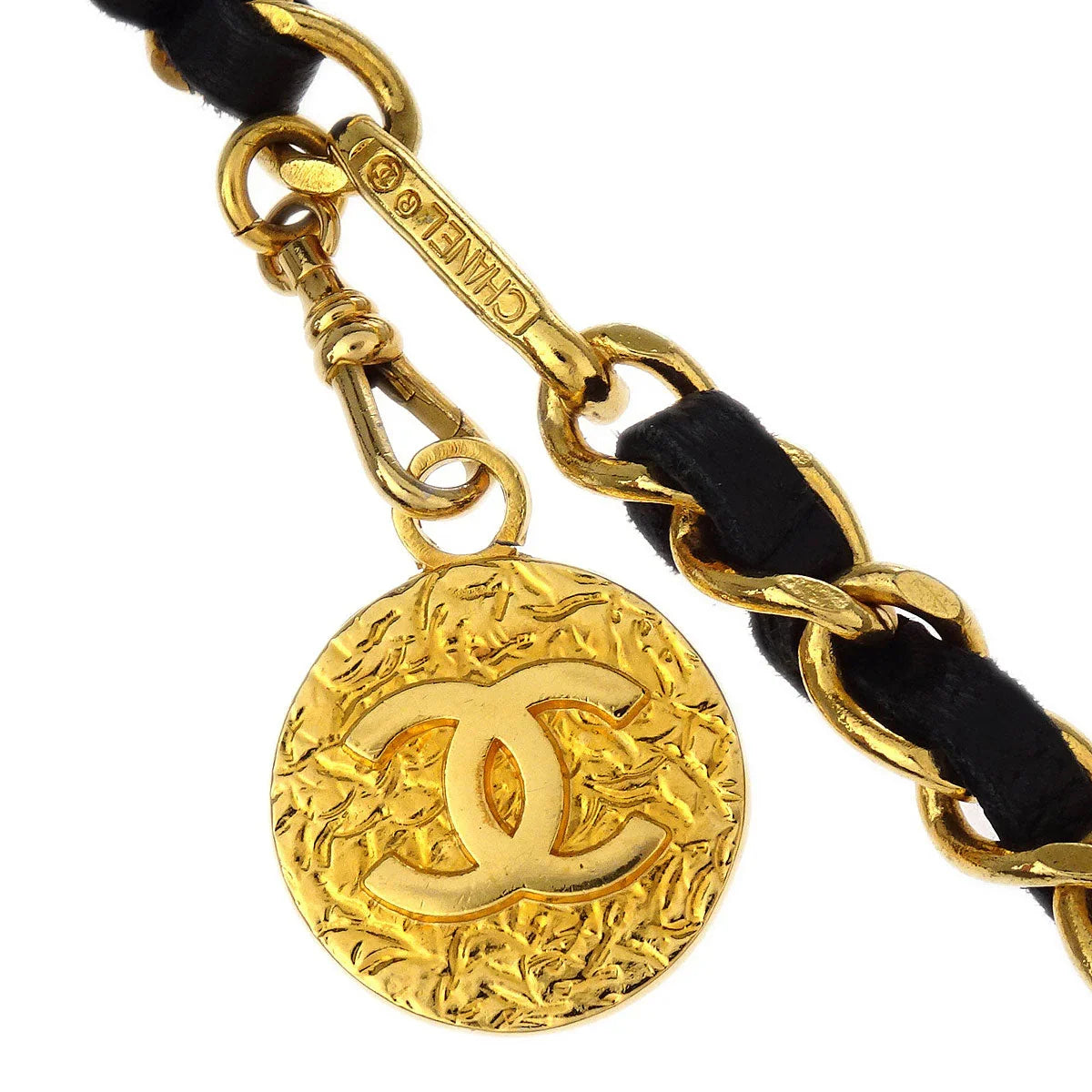 Chanel Chain Belt Medallion Gold Black Small Good