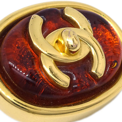 Chanel Oval Turnlock Gripoix Earrings Clip-On Red 97P