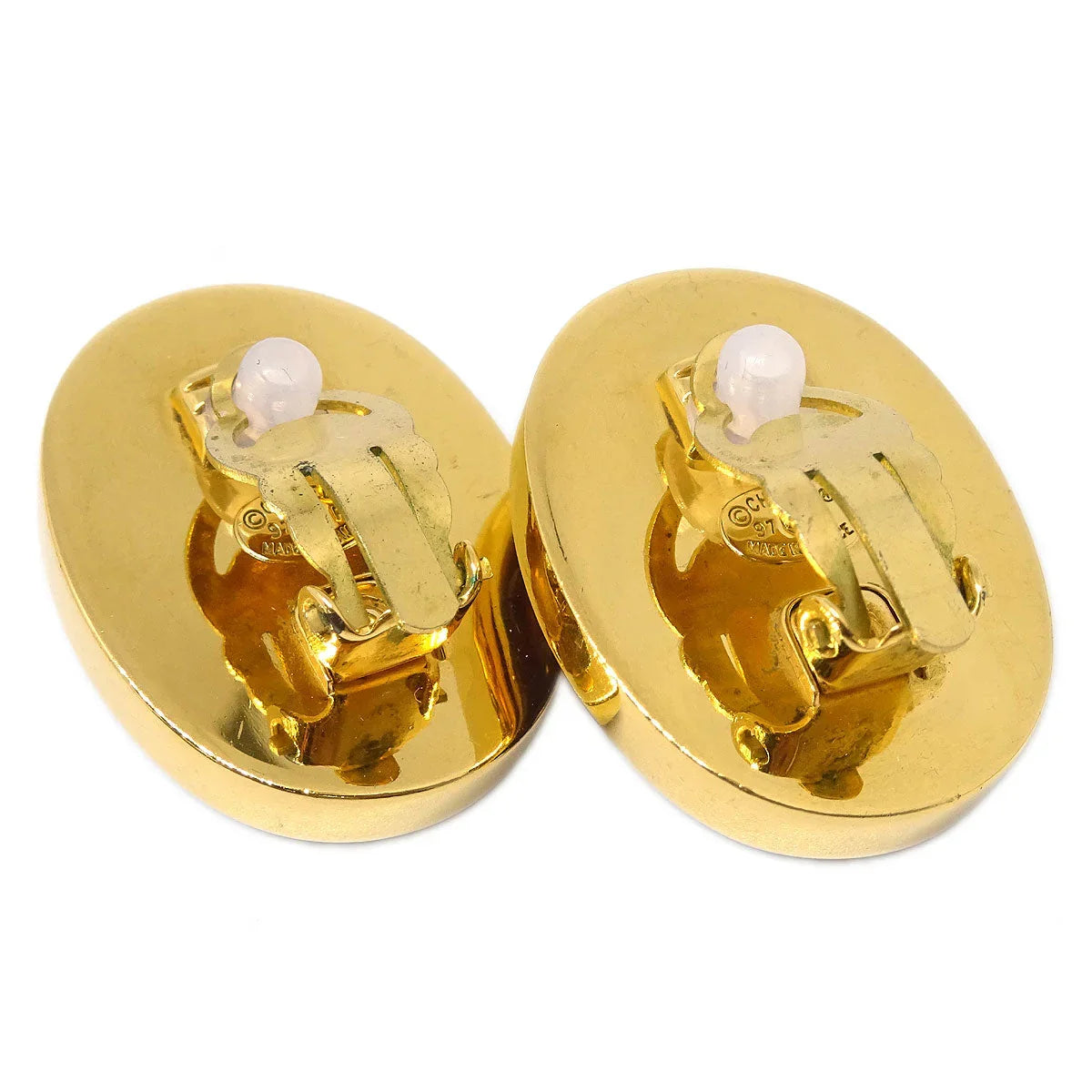 Chanel Oval Turnlock Gripoix Earrings Clip-On Red 97P