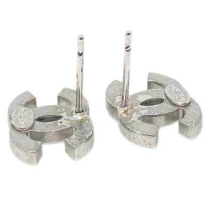 Chanel CC Piercing Earrings Silver Rhinestone 07V
