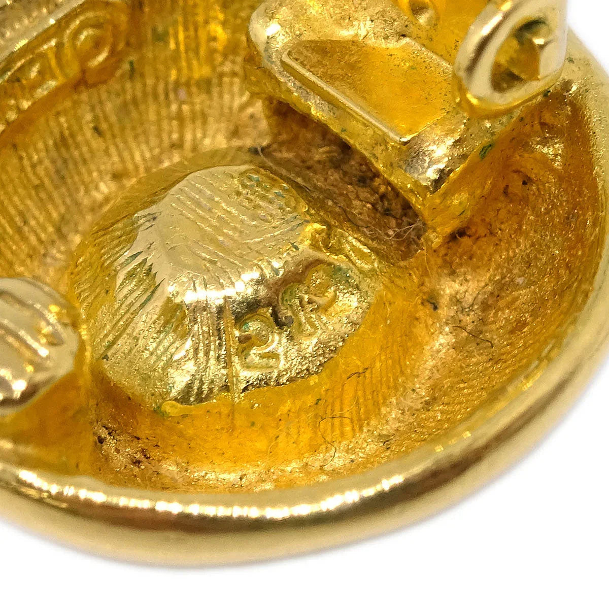 Chanel Gold Button Earrings Clip-On Rhinestone 2197