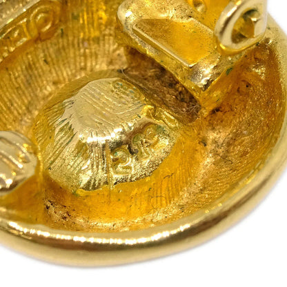 Chanel Gold Button Earrings Clip-On Rhinestone 2197